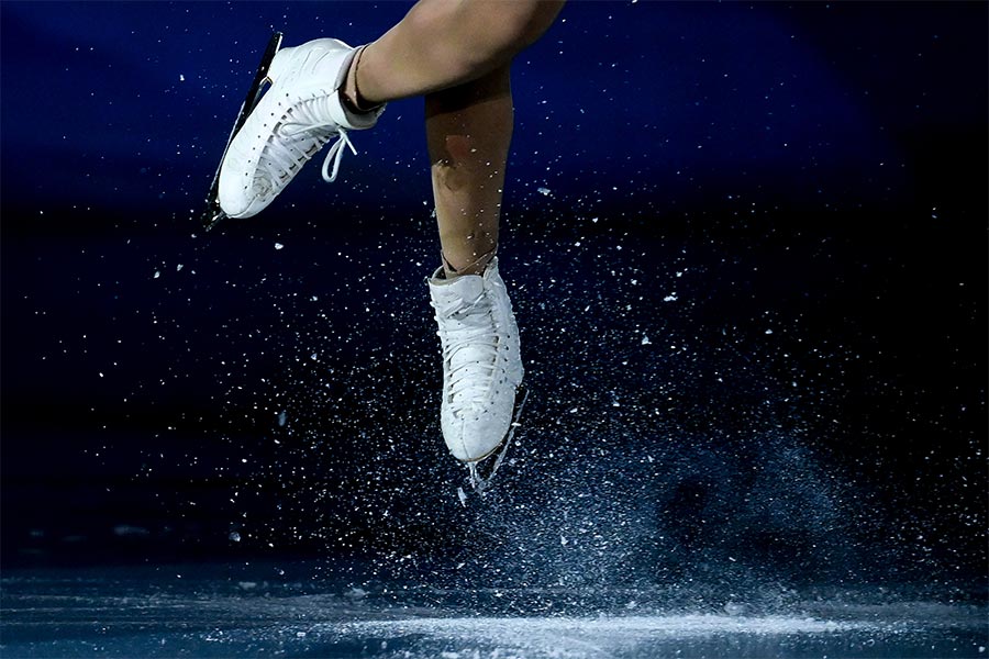 close-up of a figure skater