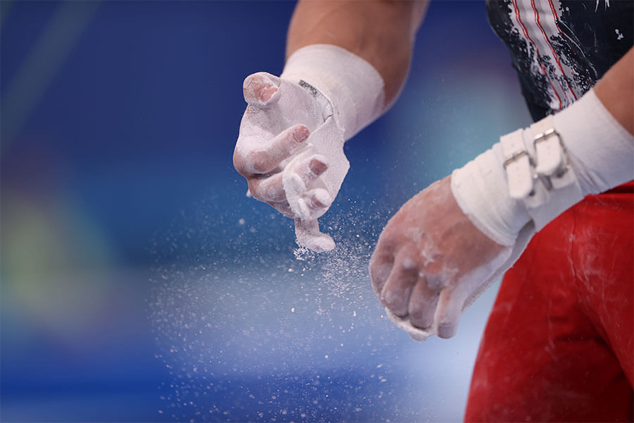close-up of a gymnast