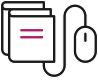 Black and white drawing of a computer mouse and textbook