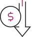 Drawing of a dollar sign next to a down arrow
